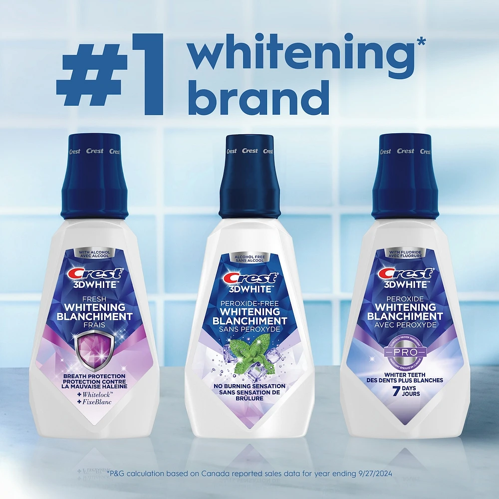 3D White Peroxide-Free Mouthwash/Mouth Rinse, Great Tasting Whitening Guaranteed, Alcohol-Free, Clean Mint Flavor, 1 L