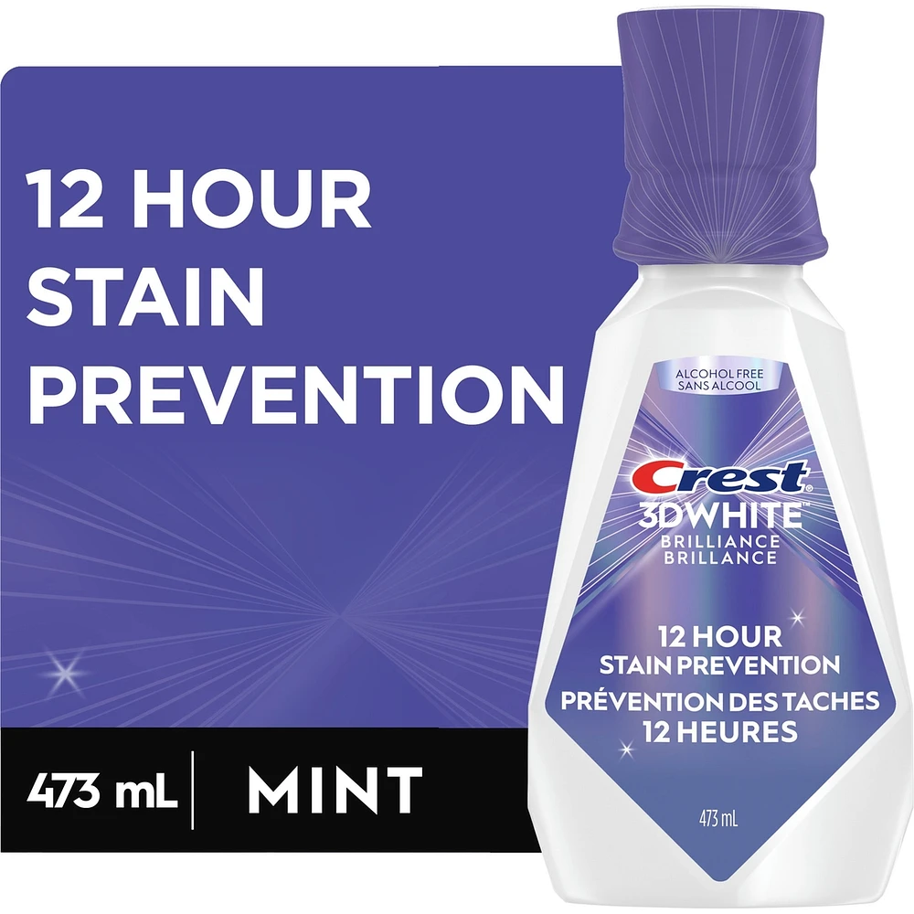 3D White Brilliance Stain Prevention Mouthwash / Rinse- 12-Hour Stain Prevention, Alcohol Free