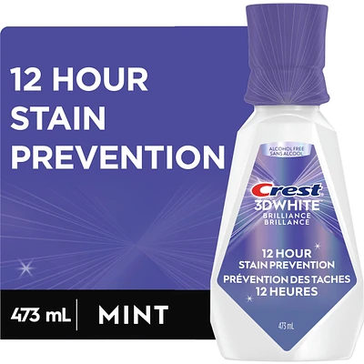 3D White Brilliance Stain Prevention Mouthwash / Rinse- 12-Hour Stain Prevention, Alcohol Free