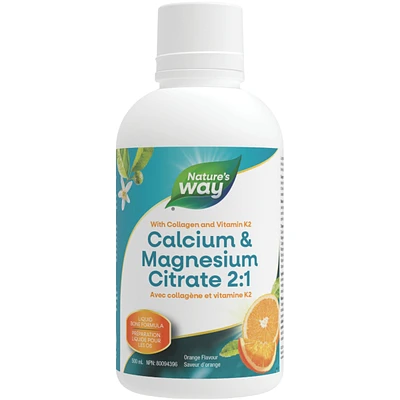 Citrate de calcium et de magnésium 2:1 avec vitamine K2 et collagène, orange