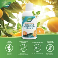 Citrate de calcium et de magnésium 2:1 avec vitamine K2 et collagène, orange