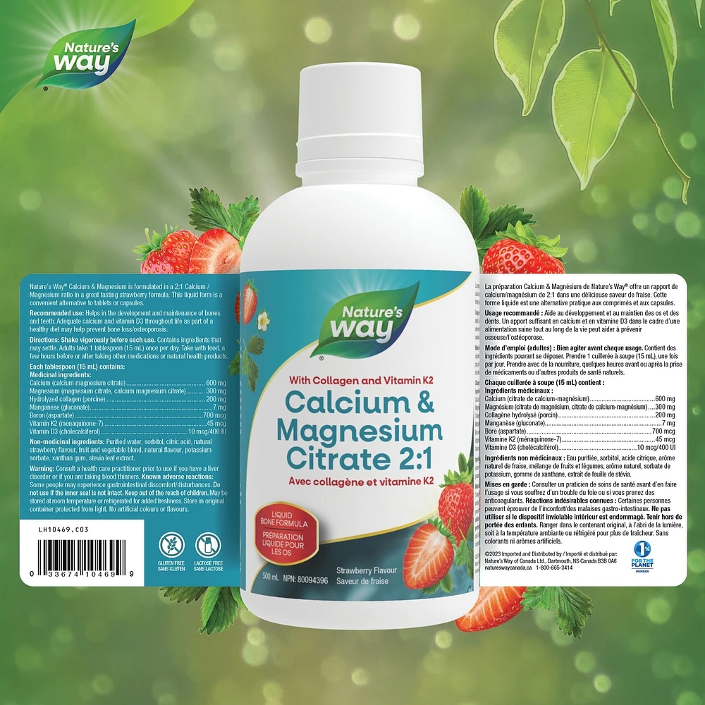 Calcium & Magnesium Citrate 2:1 with Vitamin K2 & Collagen, Strawberry