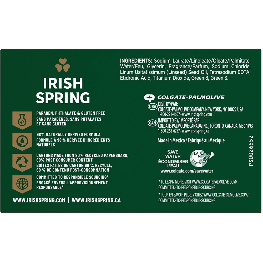 Irish Spring Original Clean Deodorant Bar Soap for Men, 104.7 g