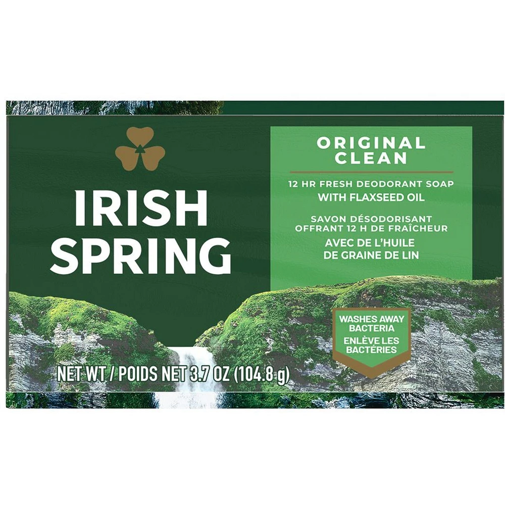 Irish Spring Original Clean Deodorant Bar Soap for Men, 104.7 g