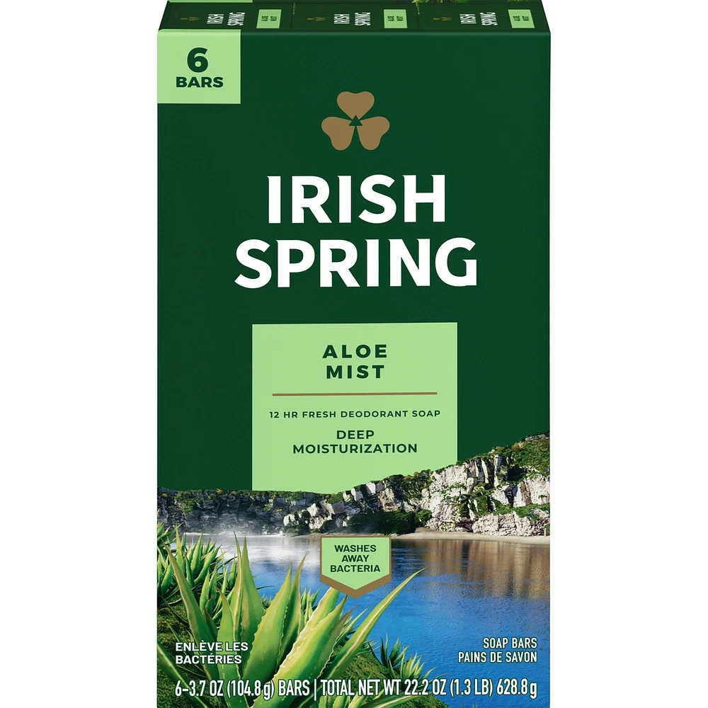 Irish Spring Aloe Mist Pain de Savon Désodorisant pour Hommes, 104.7 g, Emballage de 6