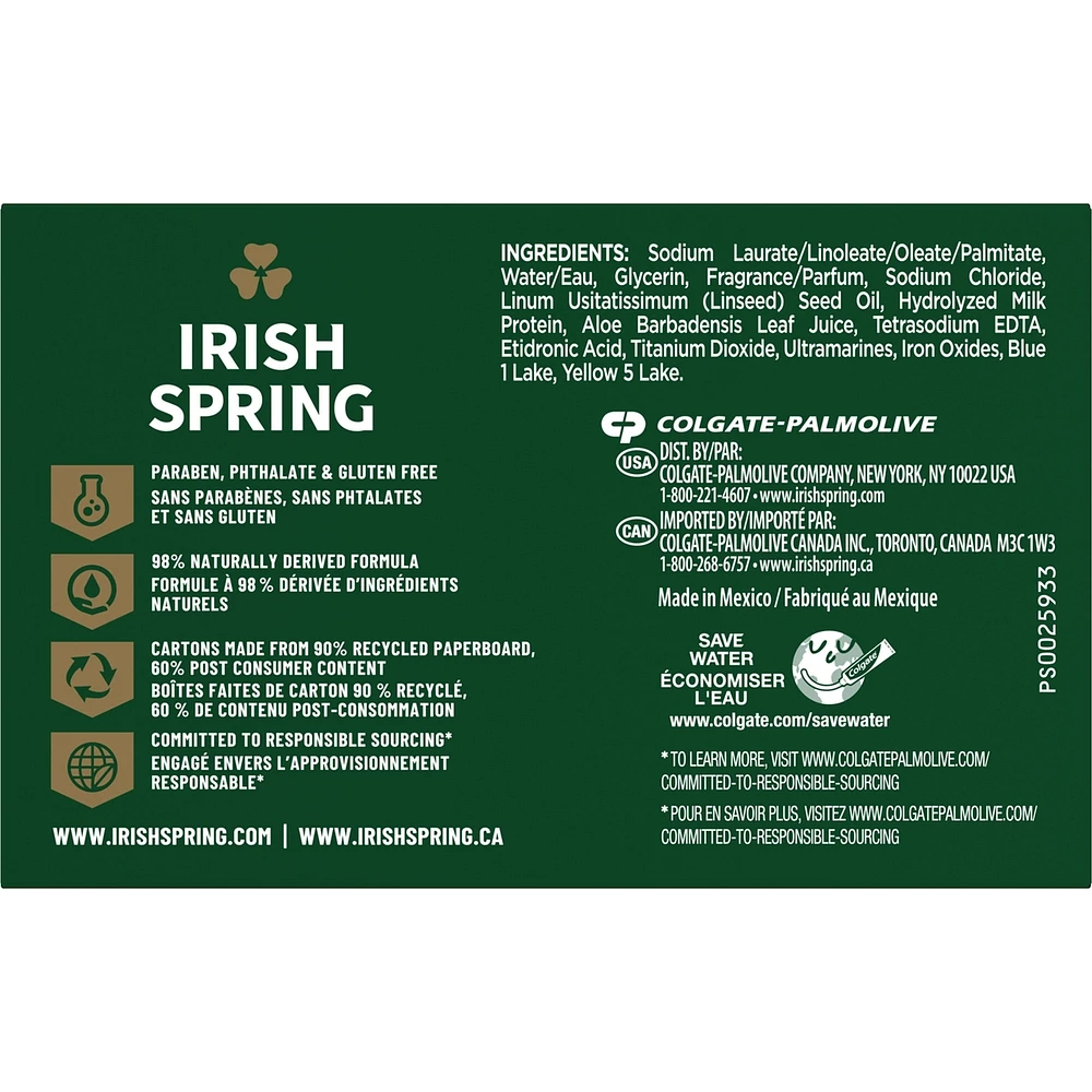 Irish Spring Aloe Mist Pain de Savon Désodorisant pour Hommes, 104.7 g, Emballage de 6