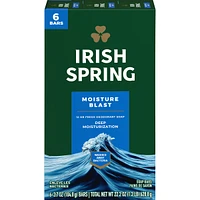 Irish Spring Moisture Blast Deodorant Bar Soap for Men, 104.7 g, 6 Pack