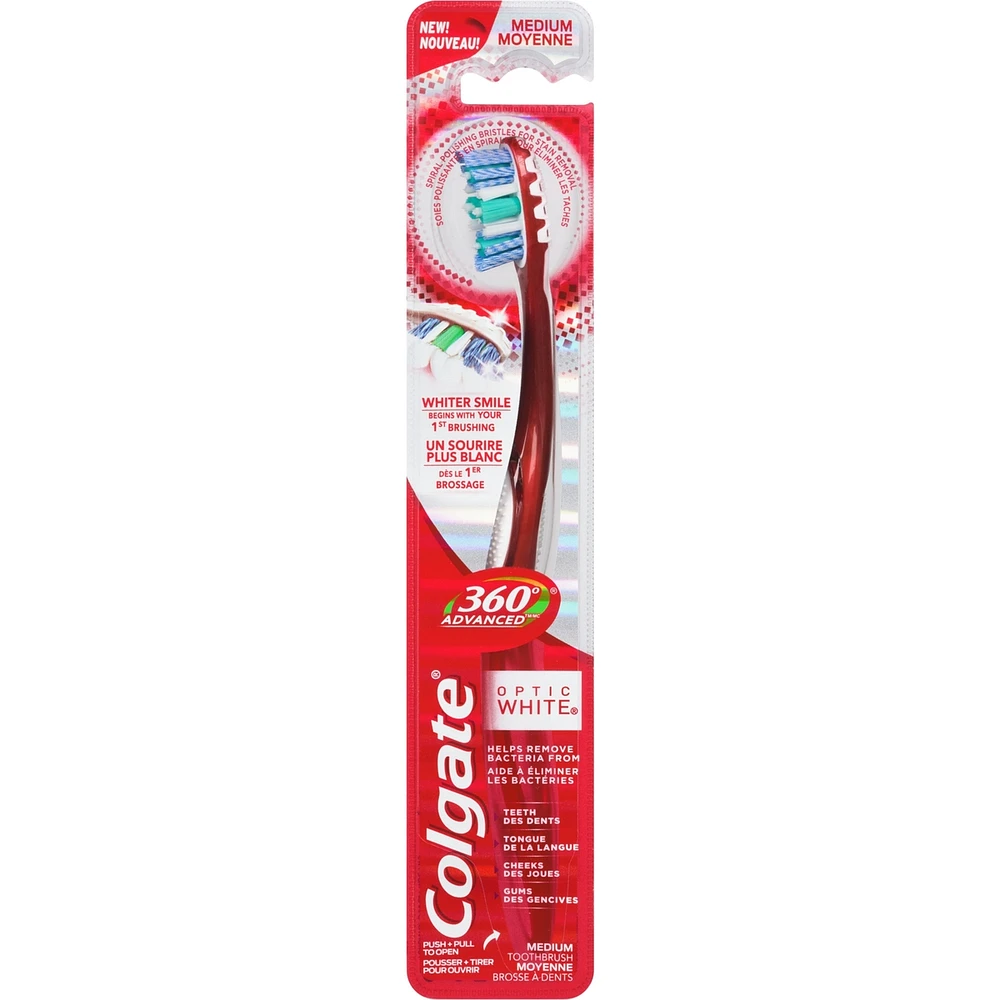 Brosse à dents moyenne Colgate 360 Advanced Optic White