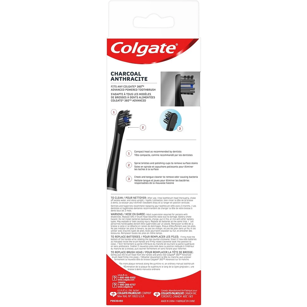 Colgate 360 Advanced Charcoal Battery Refills 2's
