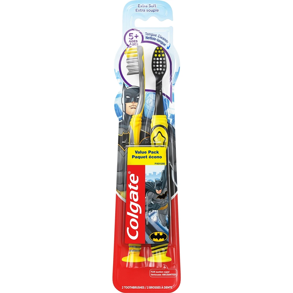 Colgate Kids Extra Soft Toothbrush with Suction Cup, Twin Pack - Batman