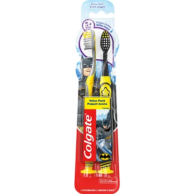 Colgate Kids Extra Soft Toothbrush with Suction Cup, Twin Pack - Batman