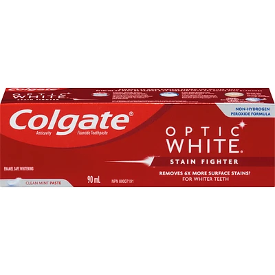 Colgate Optic White Stain Fighter Teeth Whitening Toothpaste, Clean Mint Paste  90 mL
