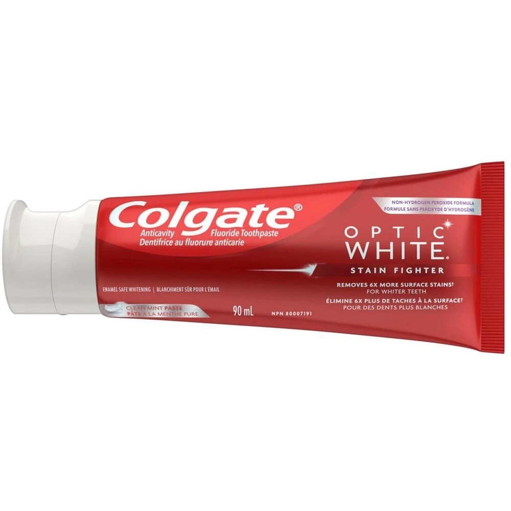 Colgate Optic White Stain Fighter Teeth Whitening Toothpaste, Clean Mint Paste  90 mL