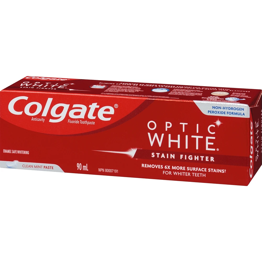 Colgate Optic White Stain Fighter Teeth Whitening Toothpaste, Clean Mint Paste  90 mL