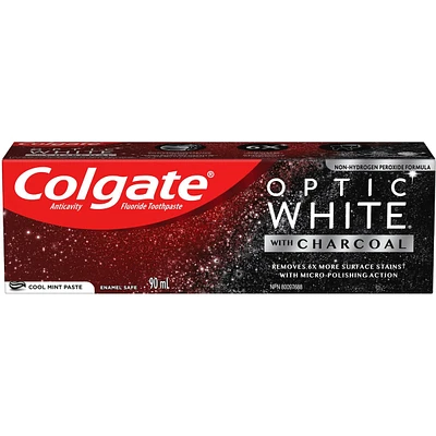 Colgate Optic White with Charcoal Whitening Toothpaste, Cool Mint, 90mL
