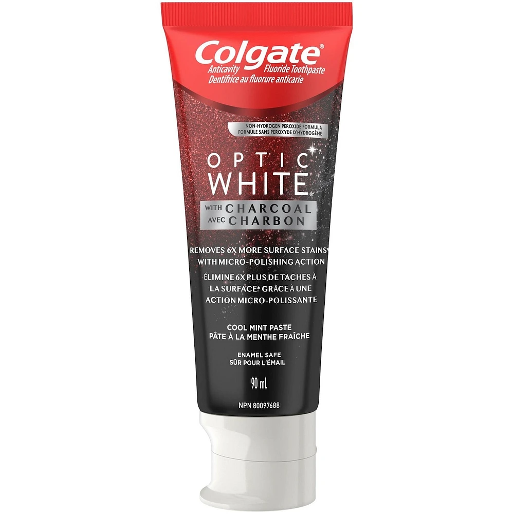 Colgate Optic White with Charcoal Whitening Toothpaste, Cool Mint, 90mL
