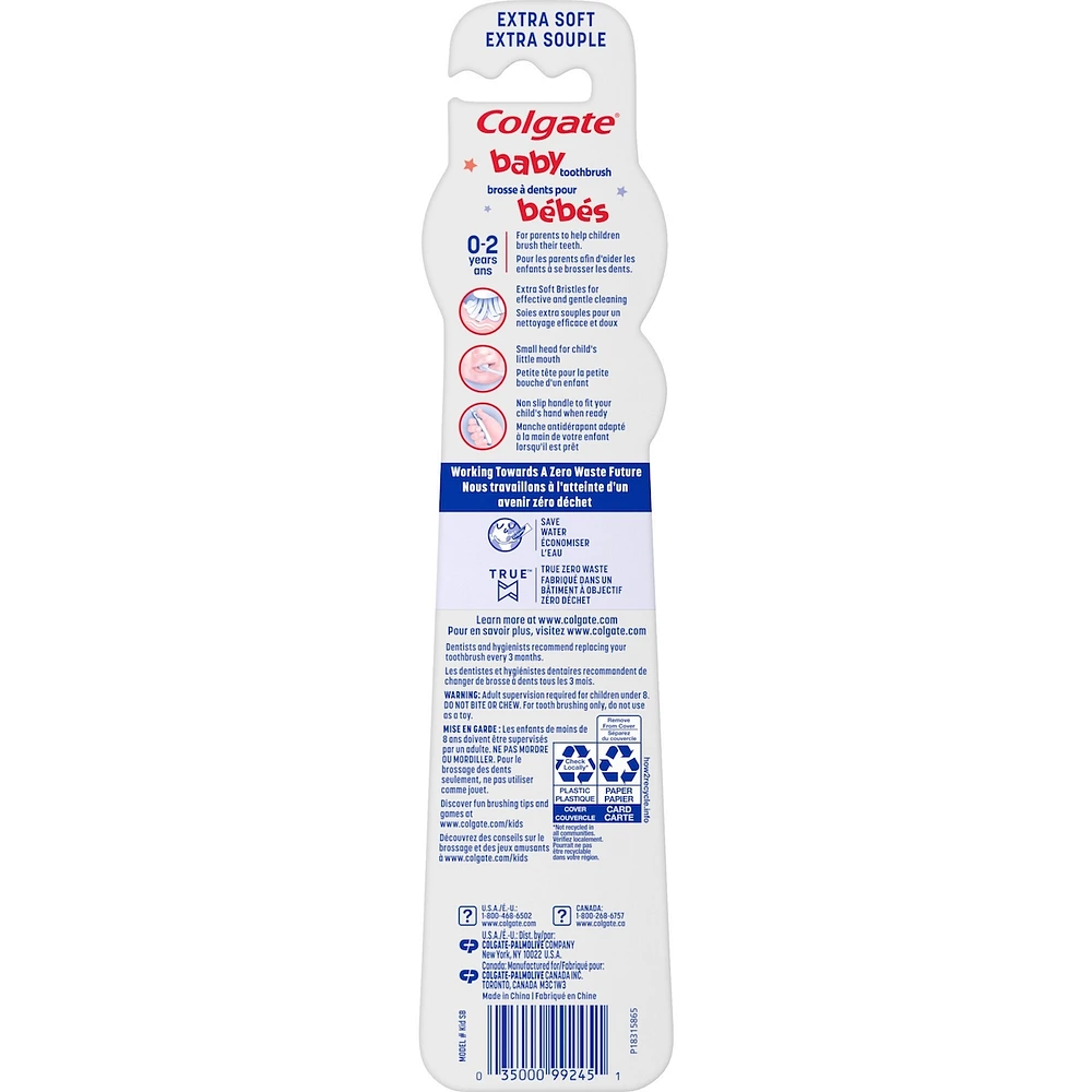 Colgate Kids My First Toothbrush, Extra Soft Baby Toothbrushes, 2 Pack