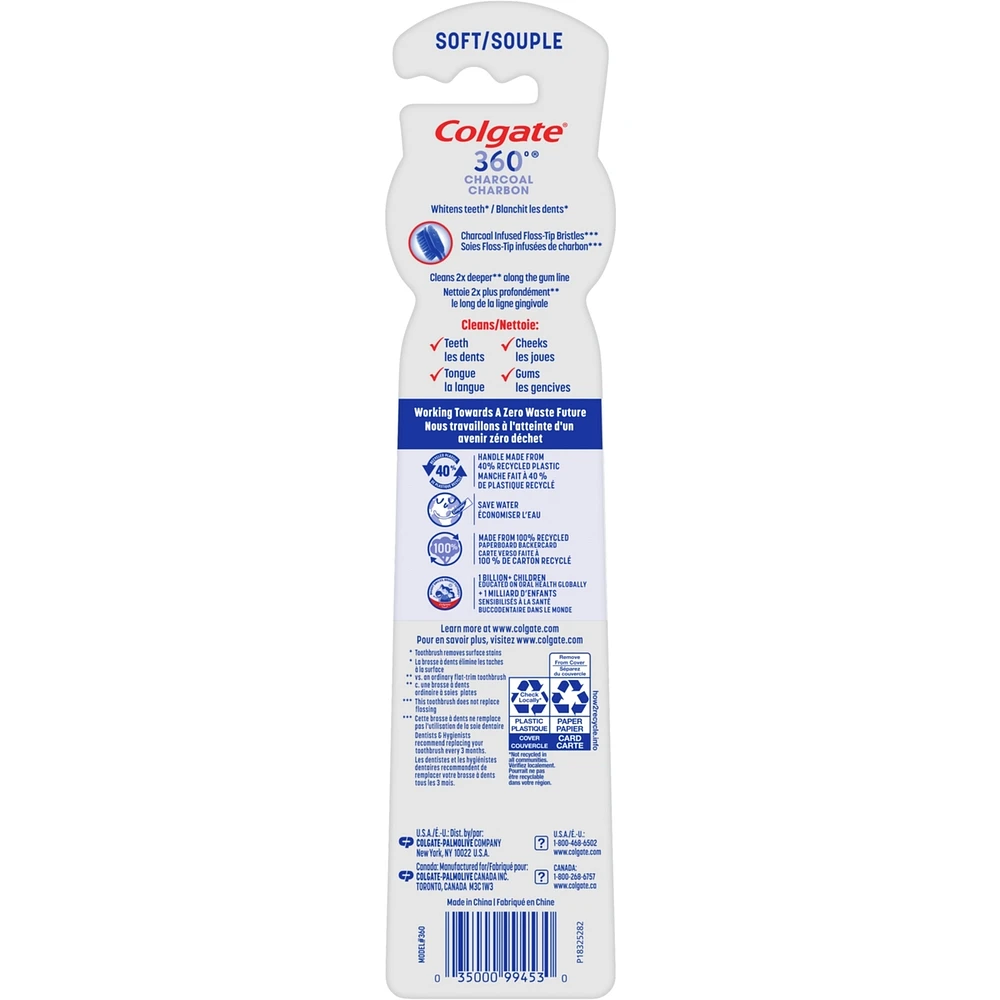 Colgate 360 Charcoal Toothbrush, Adult Soft Toothbrushes