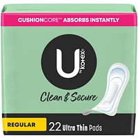 Serviettes ultraminces U by Kotex Clean & Secure, absorption régulière
