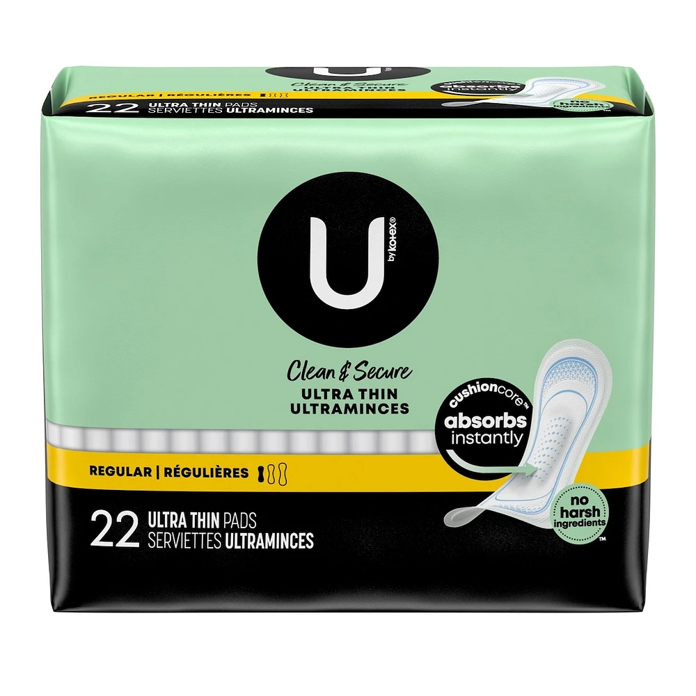 Serviettes ultraminces U by Kotex Clean & Secure, absorption régulière