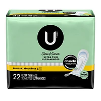 Serviettes ultraminces U by Kotex Clean & Secure, absorption régulière