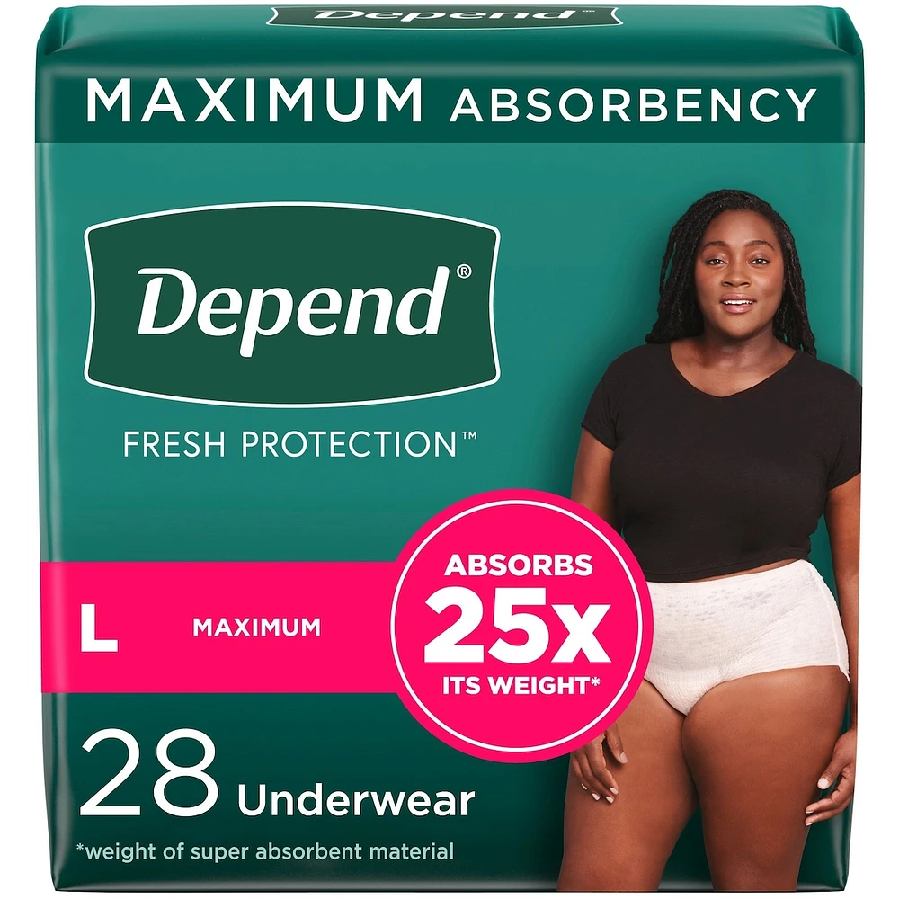 Fresh Protection Adult Incontinence & Postpartum Bladder Leak Underwear for Women, Disposable, Maximum, Large