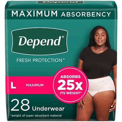 Fresh Protection Adult Incontinence & Postpartum Bladder Leak Underwear for Women, Disposable, Maximum, Large