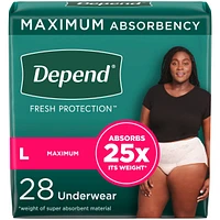 Fresh Protection Adult Incontinence & Postpartum Bladder Leak Underwear for Women, Disposable, Maximum, Large