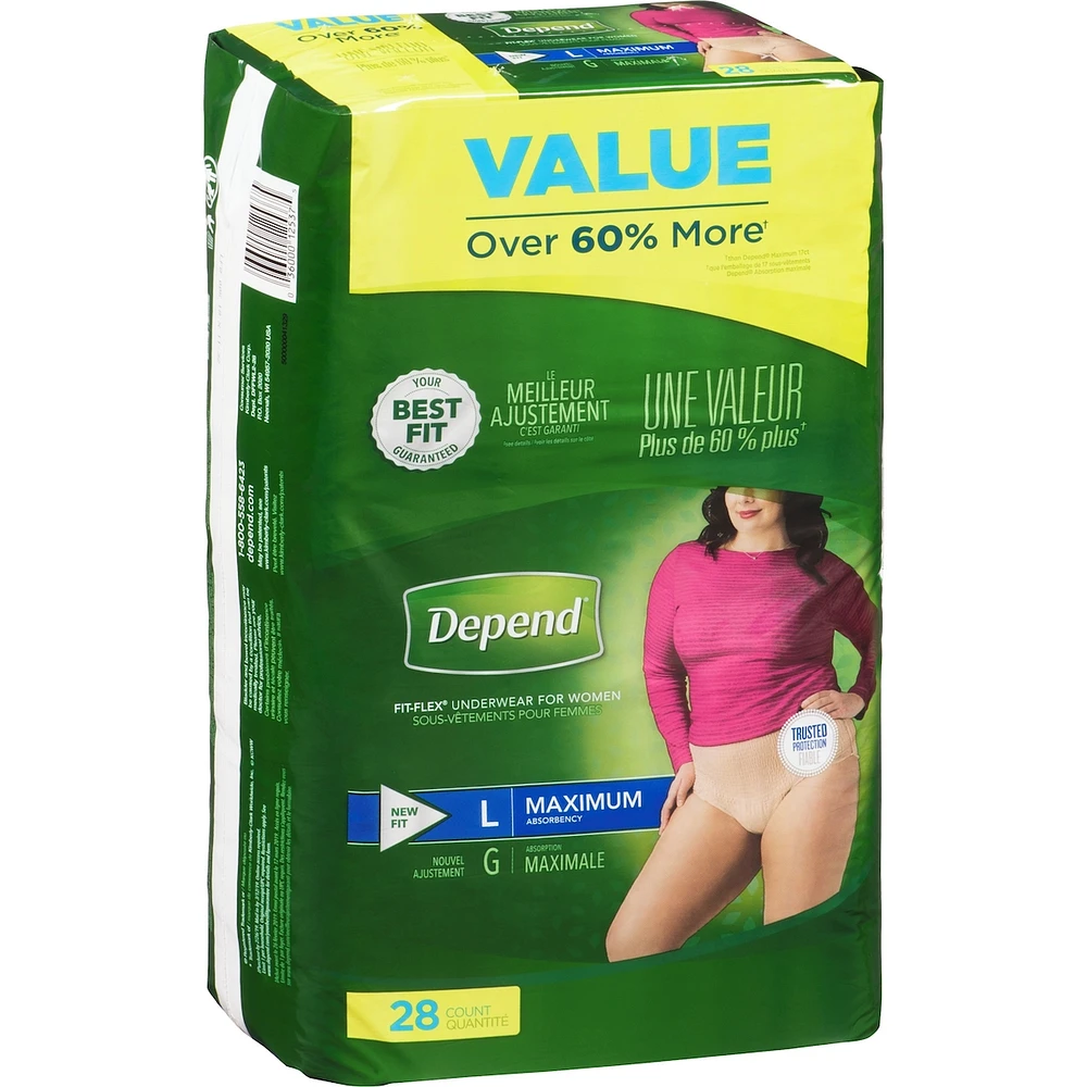 Fresh Protection Adult Incontinence & Postpartum Bladder Leak Underwear for Women, Disposable, Maximum, Large