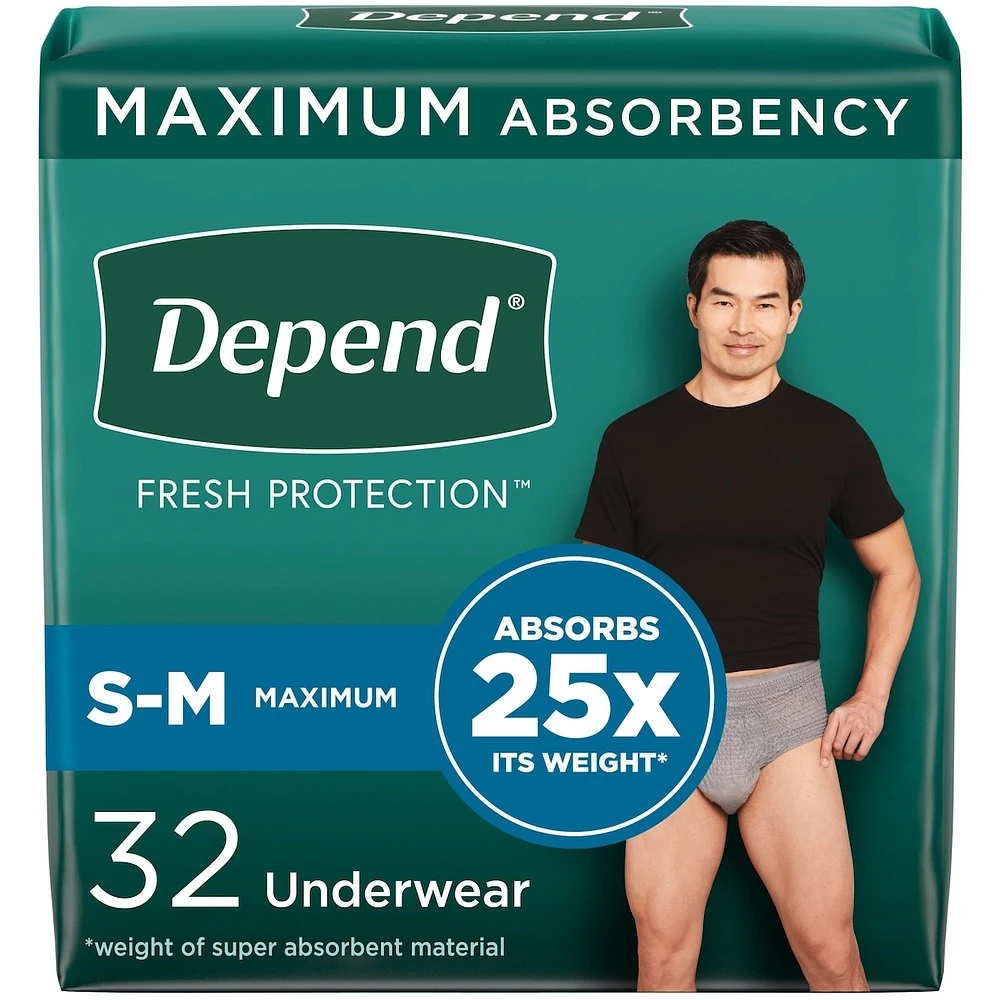 Fresh Protection Adult Incontinence Underwear for Men, Disposable, Maximum, Small/Medium