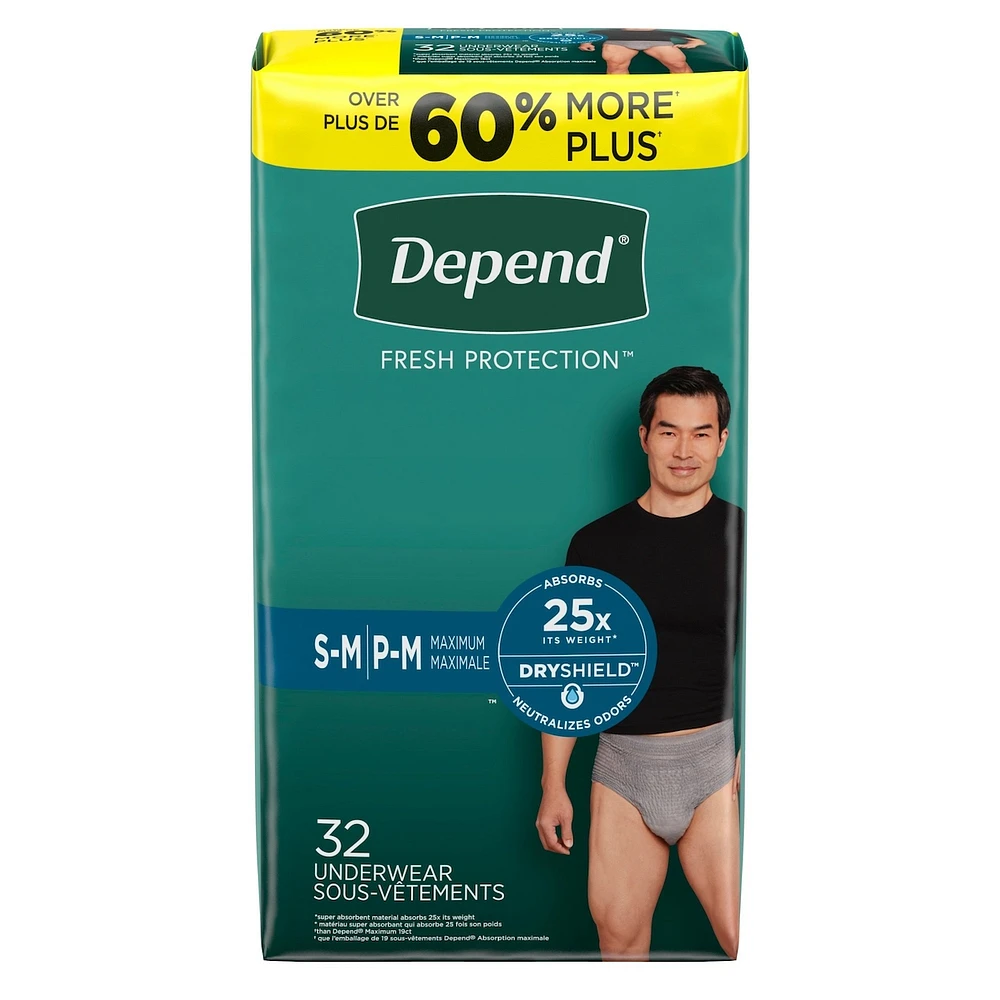 Fresh Protection Adult Incontinence Underwear for Men, Disposable, Maximum, Small/Medium