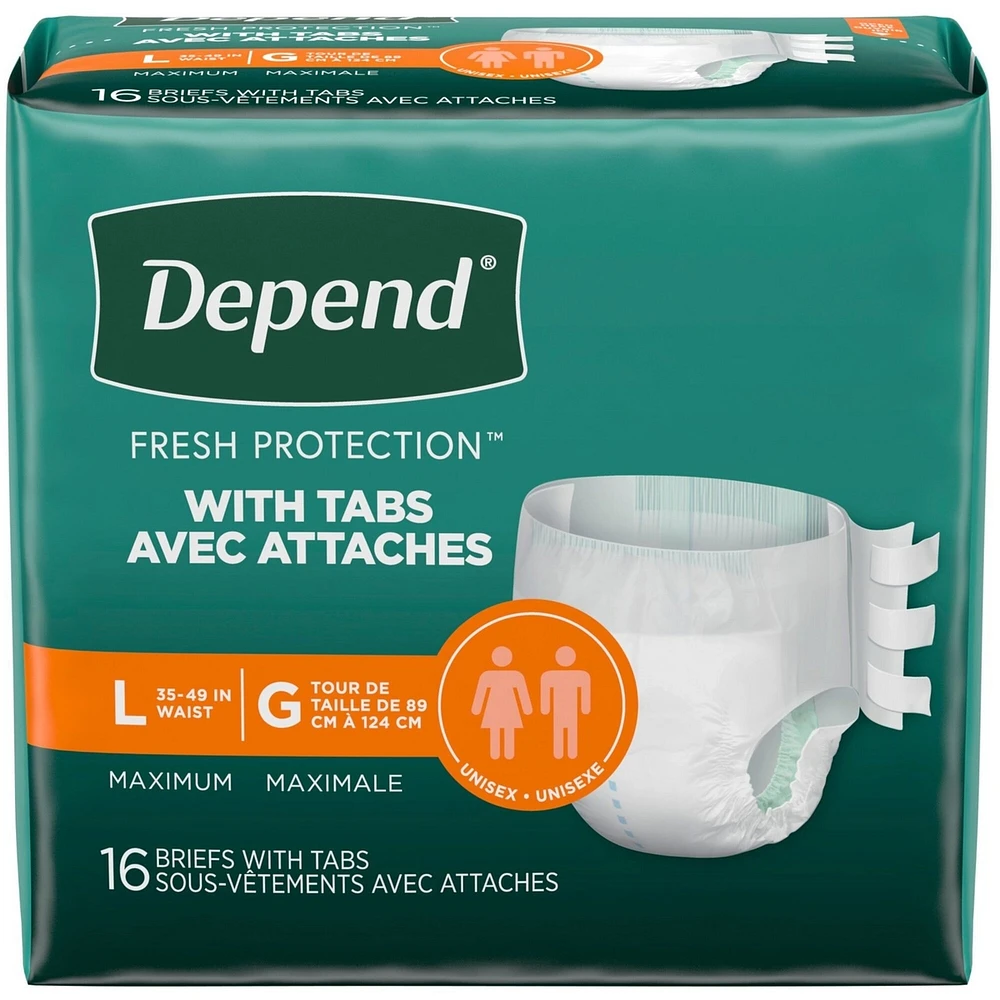 Incontinence Protection with Tabs, Maximum Absorbency, L