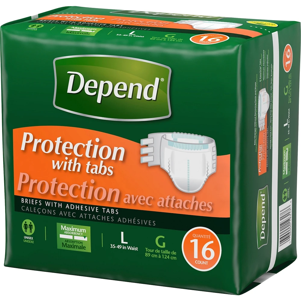Incontinence Protection with Tabs, Maximum Absorbency, L