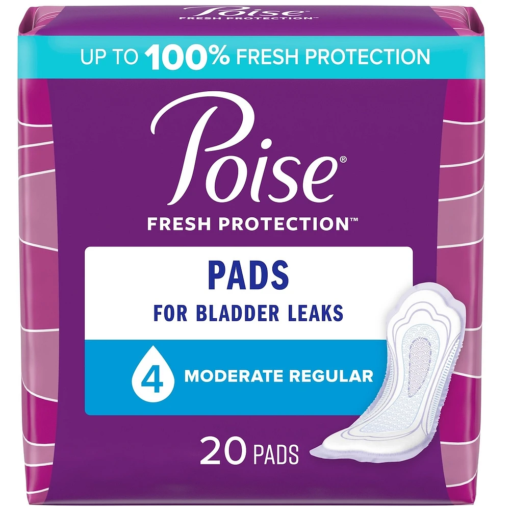 Poise Incontinence Pads & Postpartum Incontinence Pads, 4 Drop Moderate Absorbency, Regular Length
