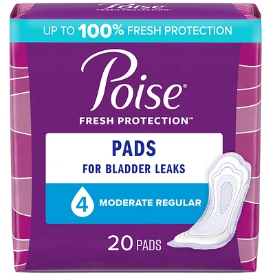Poise Incontinence Pads & Postpartum Incontinence Pads, 4 Drop Moderate Absorbency, Regular Length