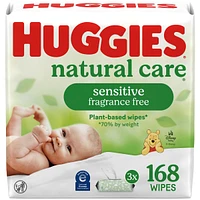 Natural Care Sensitive Baby Wipes, Unscented, 3 Flip-Top Packs