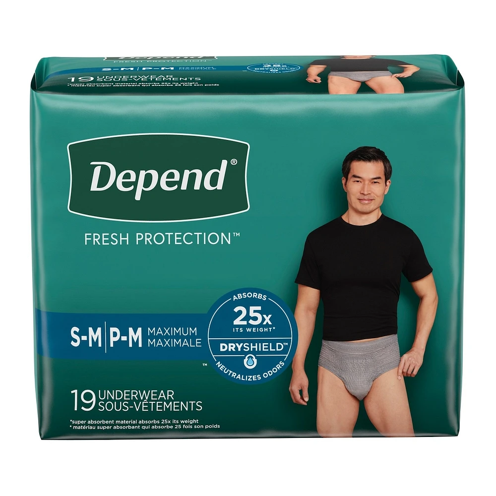 Sous-vêtement d’incontinence  Fresh Protection pour hommes, degré d’absorption maximal, P/M, gris, 19 unités