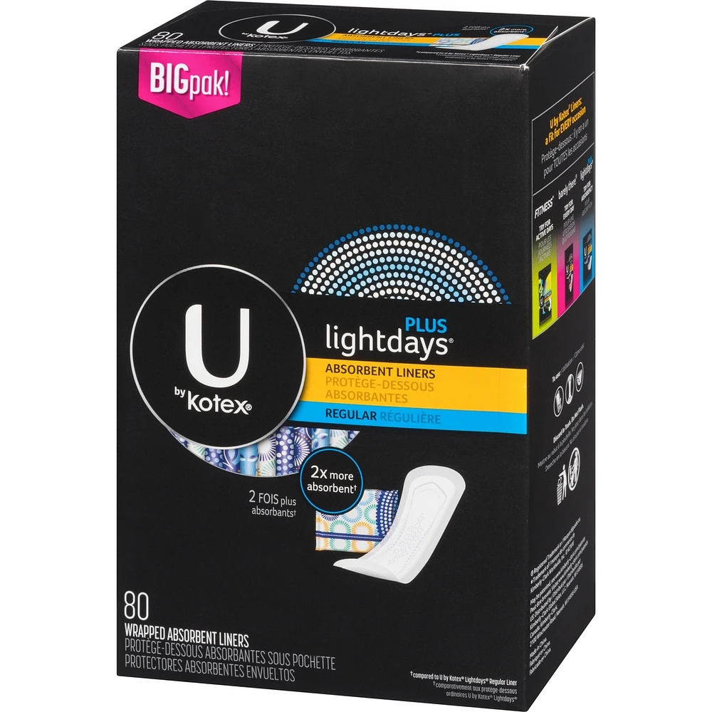 Lightdays Plus Panty Liners, Regular Length, 80 ct