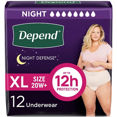 Night Defense Incontinence Underwear for Women, Overnight, XL