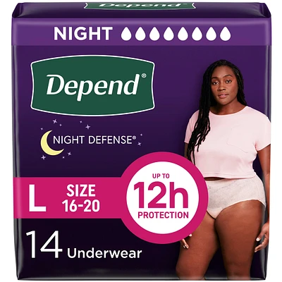 Night Defense Incontinence Underwear for Women, Overnight, Large