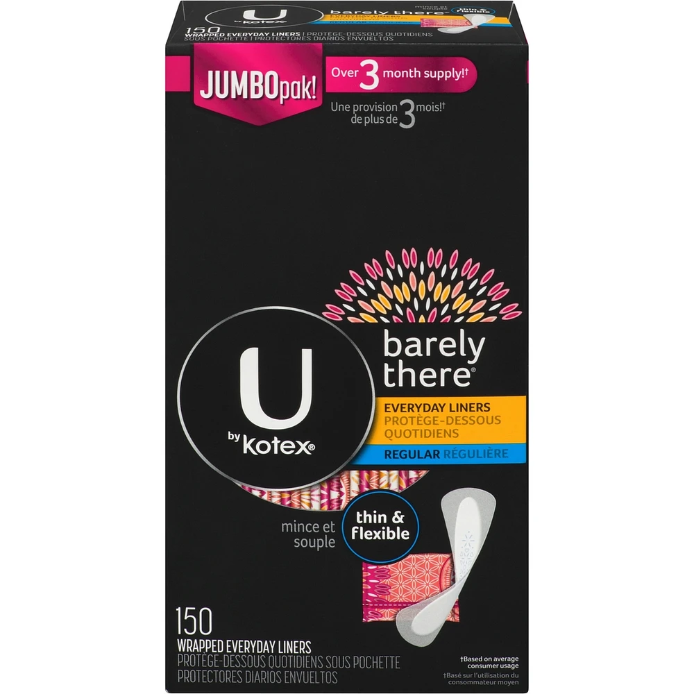 Barely There Thin Panty Liners, Light Absorbency, Regular Length, 150 ct