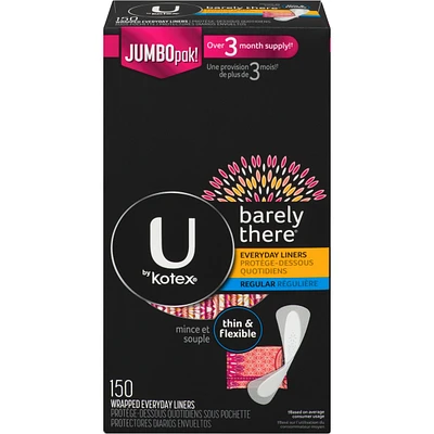 Barely There Thin Panty Liners, Light Absorbency, Regular Length, 150 ct