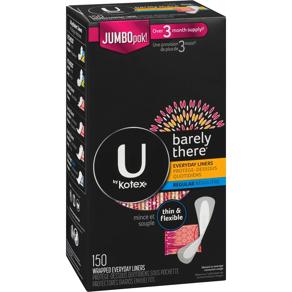 Barely There Thin Panty Liners, Light Absorbency, Regular Length, 150 ct