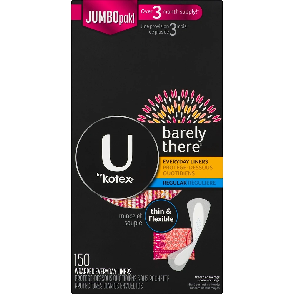 Barely There Thin Panty Liners, Light Absorbency, Regular Length, 150 ct