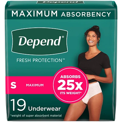 Fresh Protection Adult Incontinence & Postpartum Bladder Leak Underwear for Women, Disposable, Maximum, Small, Blush
