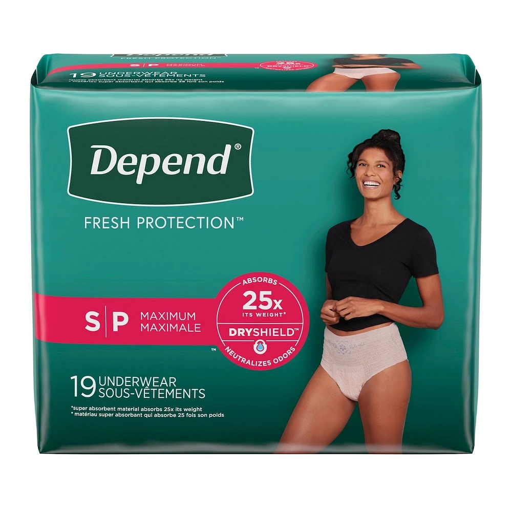 Fresh Protection Adult Incontinence & Postpartum Bladder Leak Underwear for Women, Disposable, Maximum, Small, Blush