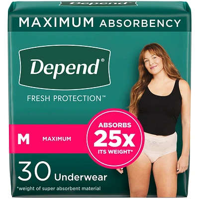 Fresh Protection Adult Incontinence & Postpartum Bladder Leak Underwear for Women, Disposable, Maximum, Medium