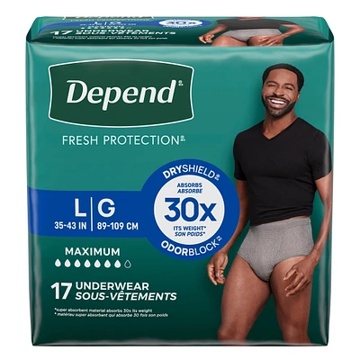 Fresh Protection Adult Incontinence Underwear for Men, Disposable, Maximum, Large
