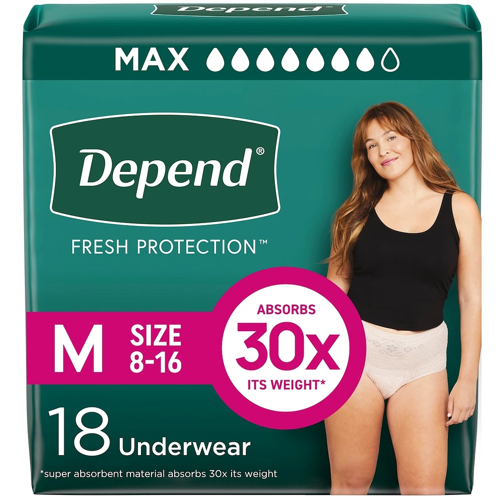 Fresh Protection Adult Incontinence & Postpartum Bladder Leak Underwear for Women, Disposable, Maximum, Medium, Blush