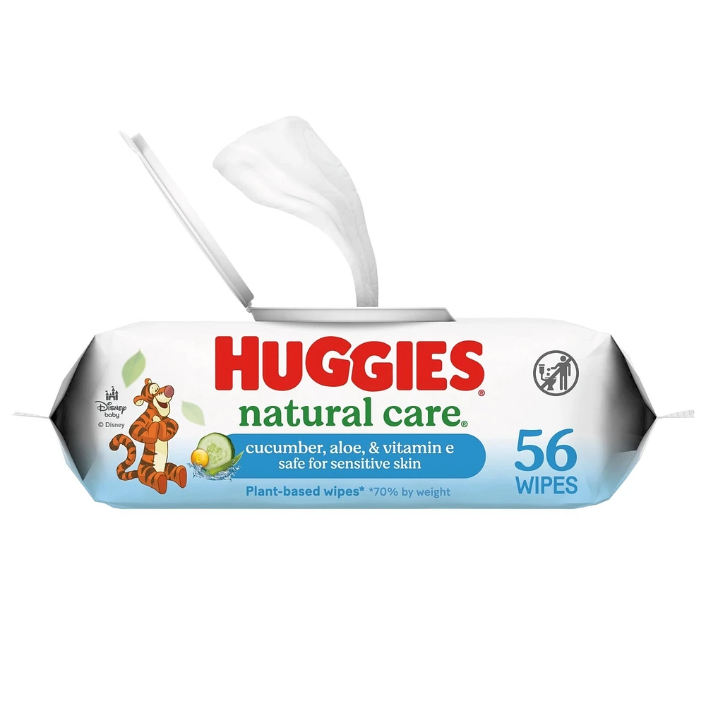 Lingettes rafraîchissantes pour bébés Huggies Natural Care, parfumées, 1 emballage à couvercle rabattable (total de 56 lingettes)